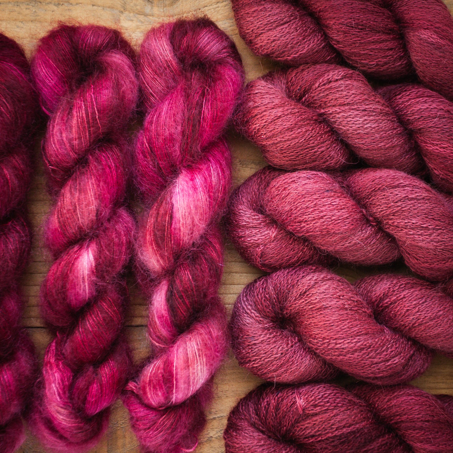 Sweater yarn set - "Cherry Garden" - wool and mohair skeins