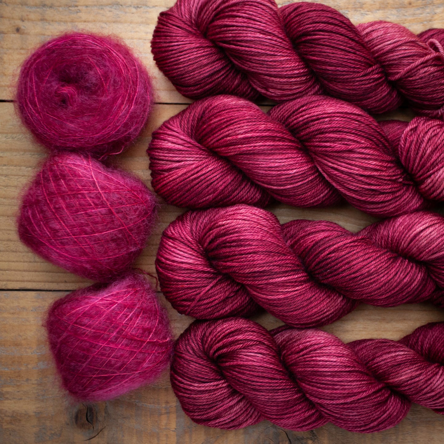 Sweater yarn set - "Cherry Garden" - wool and mohair skeins