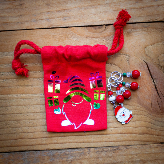 Set of 5 Christmas stitch markers with a pouch