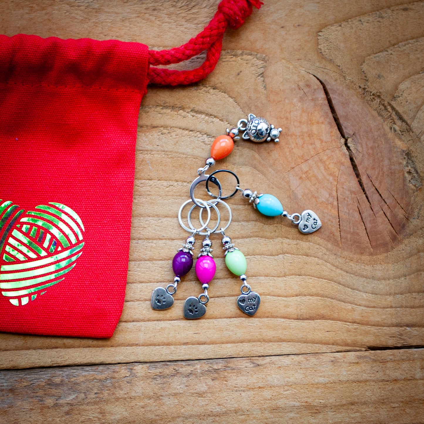 Set of 5 stitch markers with a pouch