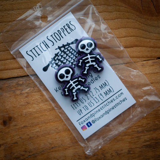 Stitch stoppers - Fox & Pine - set of 2 knitting needle stoppers - Skeletons