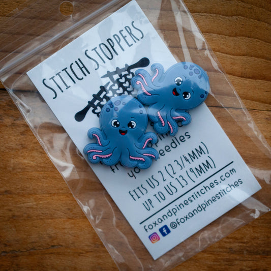 Stitch stoppers - Fox & Pine - set of 2 knitting needle stoppers - Octopus