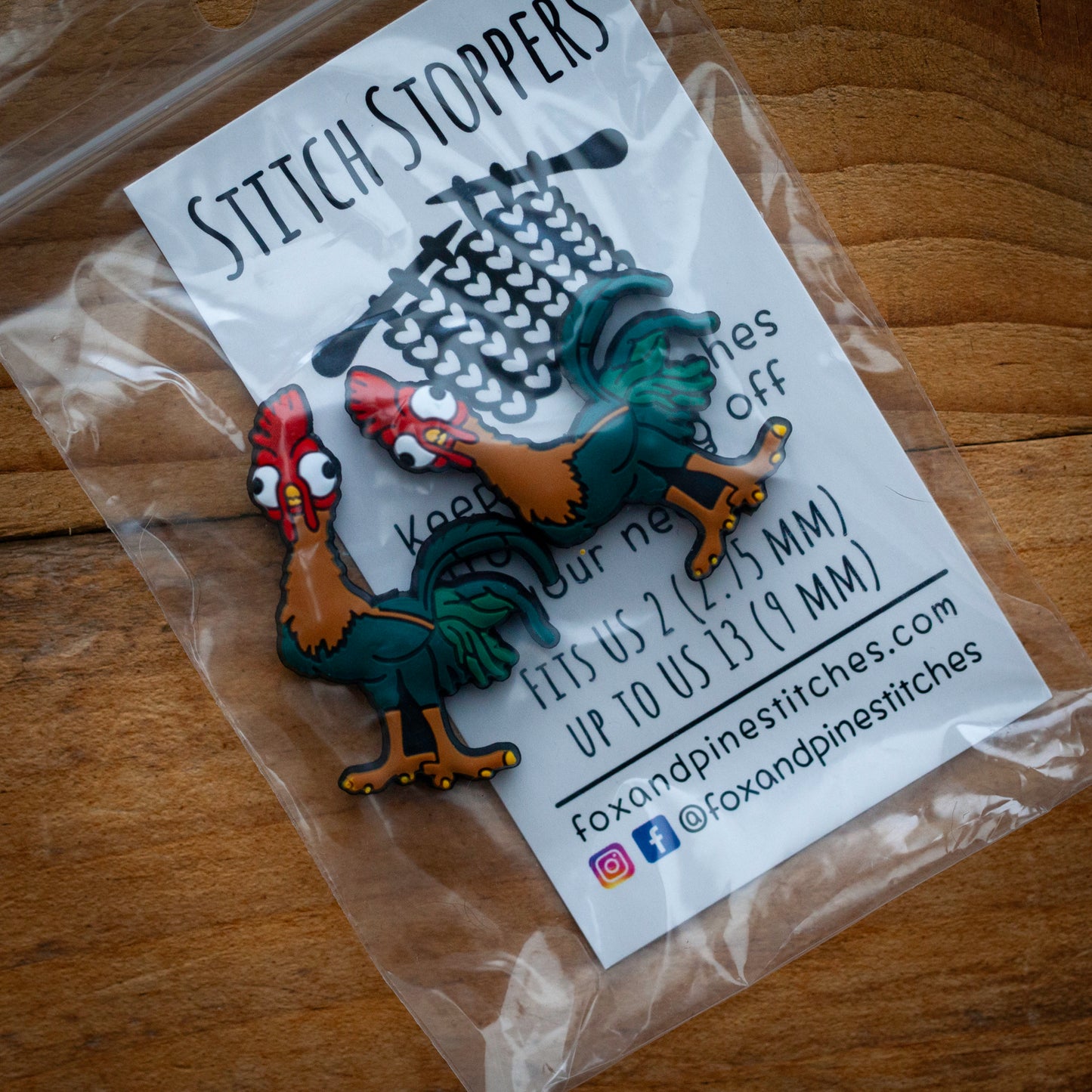 Stitch stoppers - Fox & Pine - set of 2 knitting needle stoppers - Roosters