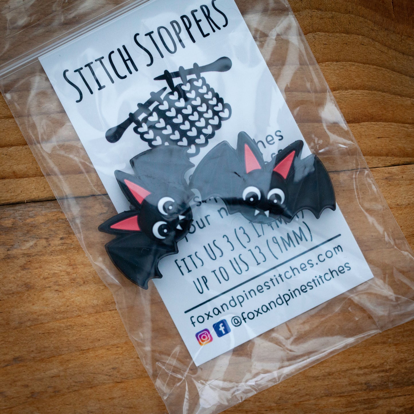 Stitch stoppers - Fox & Pine - set of 2 knitting needle stoppers - Bats