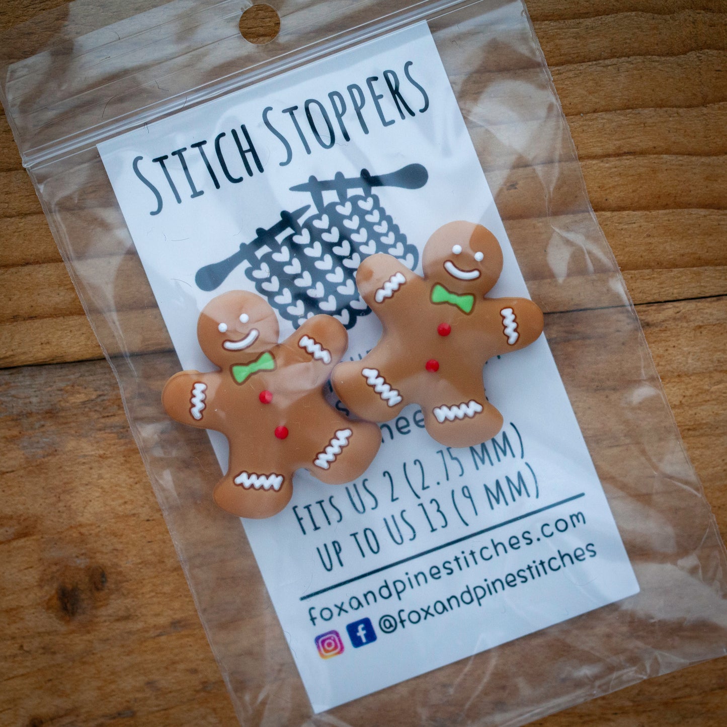 Stitch stoppers - Fox & Pine - set of 2 knitting needle stoppers - Gingerbread cookies