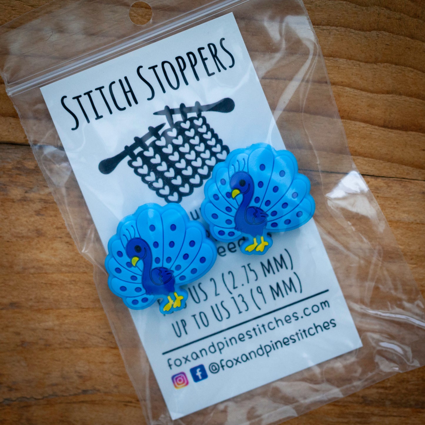 Stitch stoppers - Fox & Pine - set of 2 knitting needle stoppers - Peacock