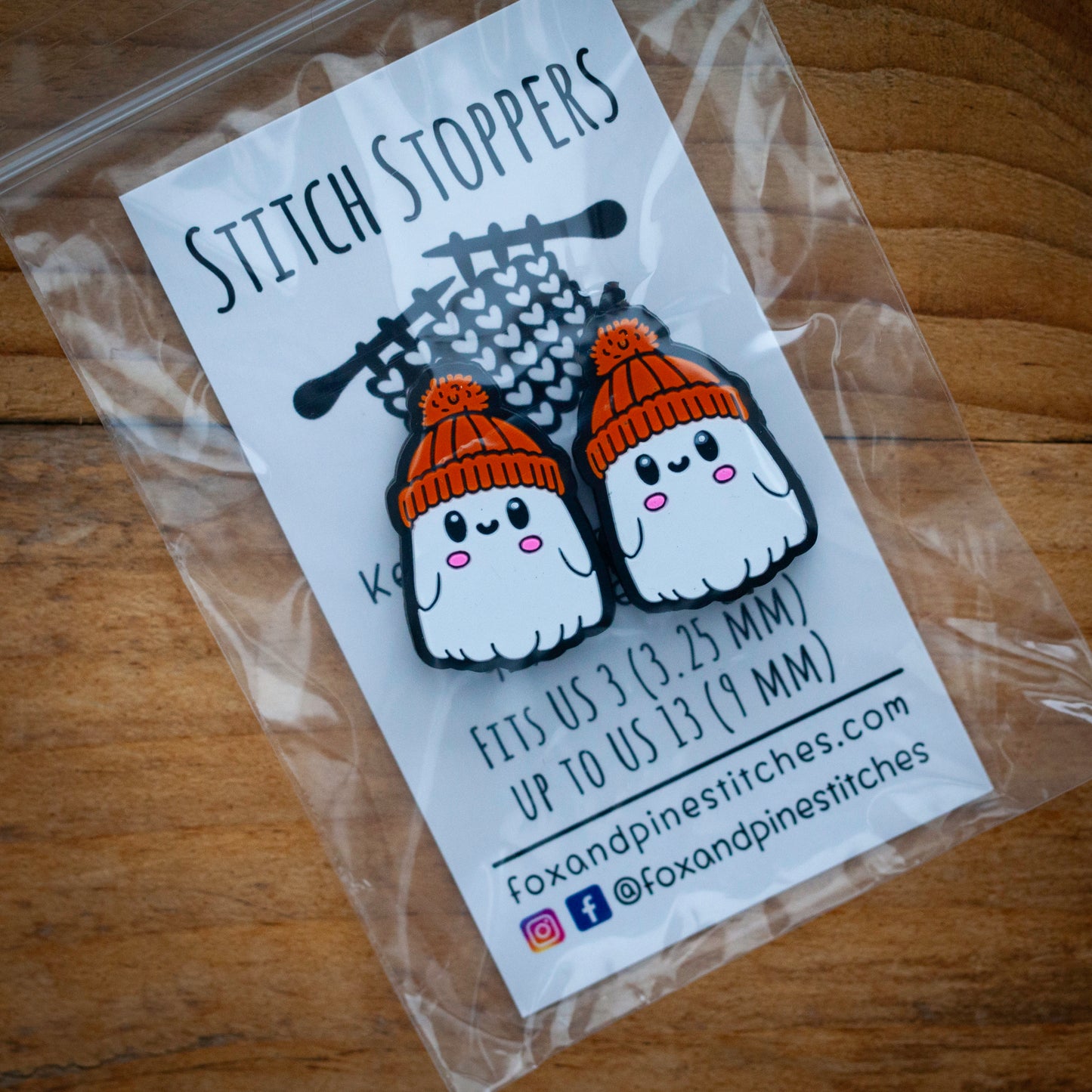 Stitch stoppers - Fox & Pine - set of 2 knitting needle stoppers - Cosy ghosts