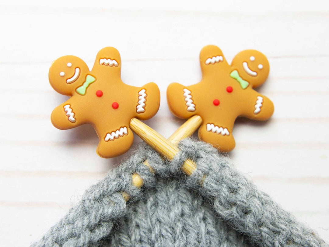 Stitch stoppers - Fox & Pine - set of 2 knitting needle stoppers - Gingerbread cookies