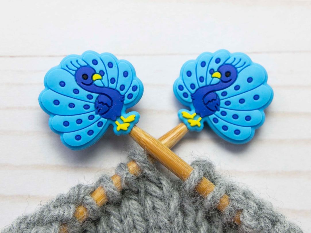 Stitch stoppers - Fox & Pine - set of 2 knitting needle stoppers - Peacock