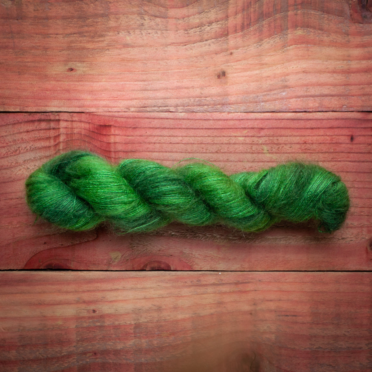 Hand dyed kid mohair silk lace yarn